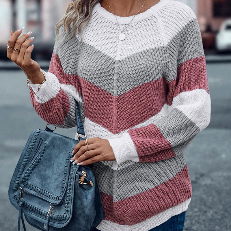 Striped Crew Neck Casual Sweaters