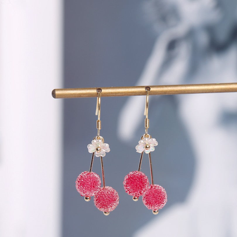 S925 Silver Needle Cherry Earrings