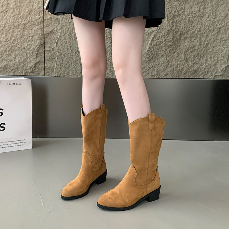 Korean Style Chunky Heel Internet Celebrity Fashion Boots Knee-high Boots