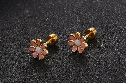 Flower Titanium Steel Ear Studs Girl Small Three-dimensional