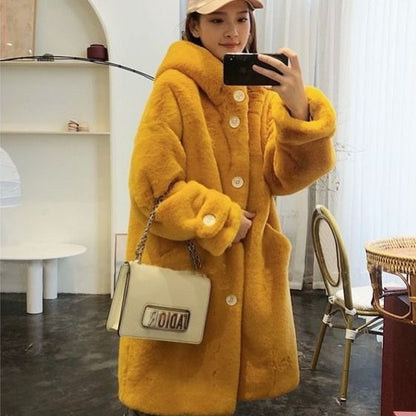 Hooded Thick Cotton Faux Fur Jackets