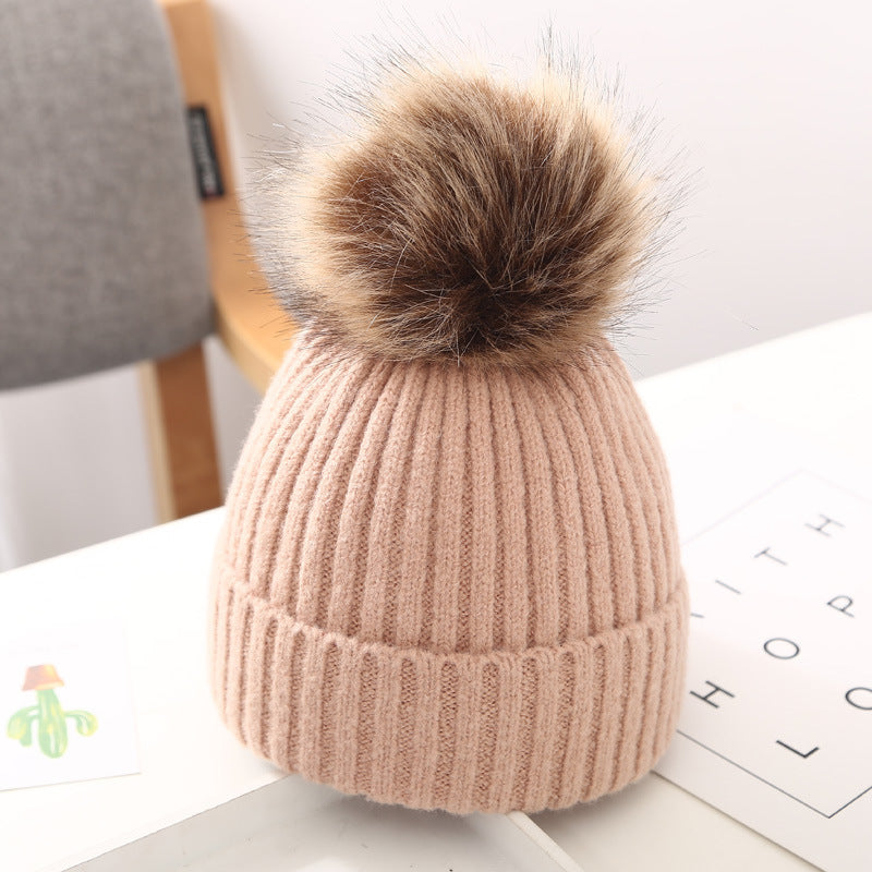 Baby Hat Autumn And Winter Baby Woolen Cap Big Fur Ball