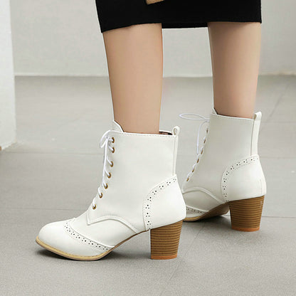 Chunky Heel Front Lace-up Boots