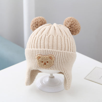 Baby Hat Warm Earflaps Cap Cute Bear Baby Knitted Woolen Cap