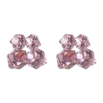 Purple Glass Crystal Sugar Cube Stud Earrings