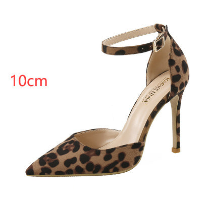 Hollowed Sandals With Pointed Toe Stiletto Leopard Print