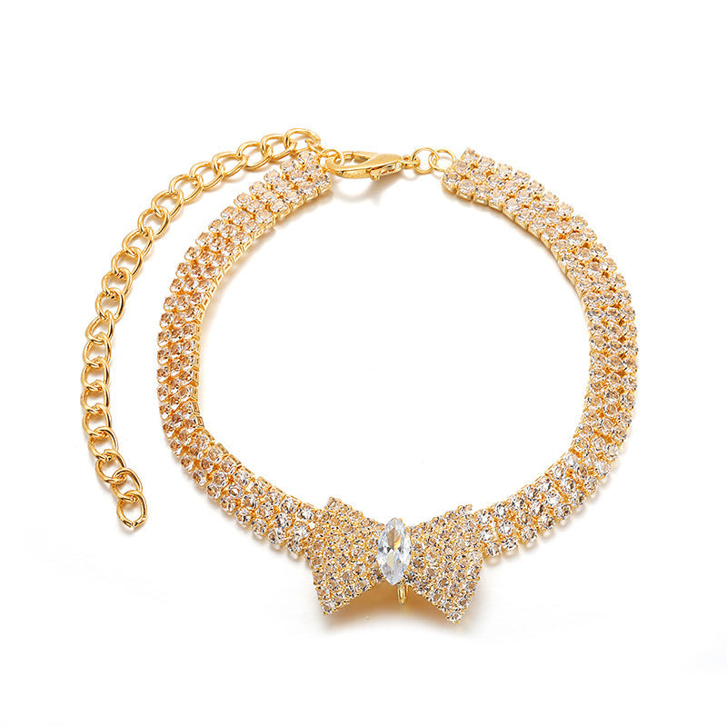 Bow Rhinestone Accessories Collar Adjustable Size