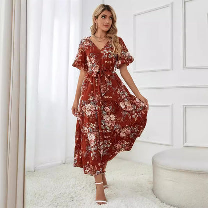 Flower print long dresses