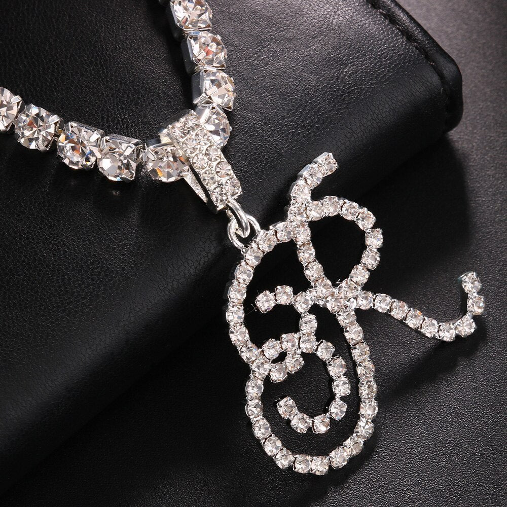 Ins Same Simple Letter Rhinestone Necklace