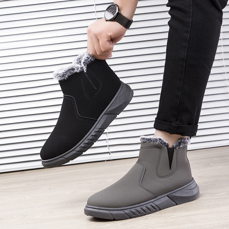 Winter Snow Boots Men V Cutout Shoes With Plush Ankle Boots