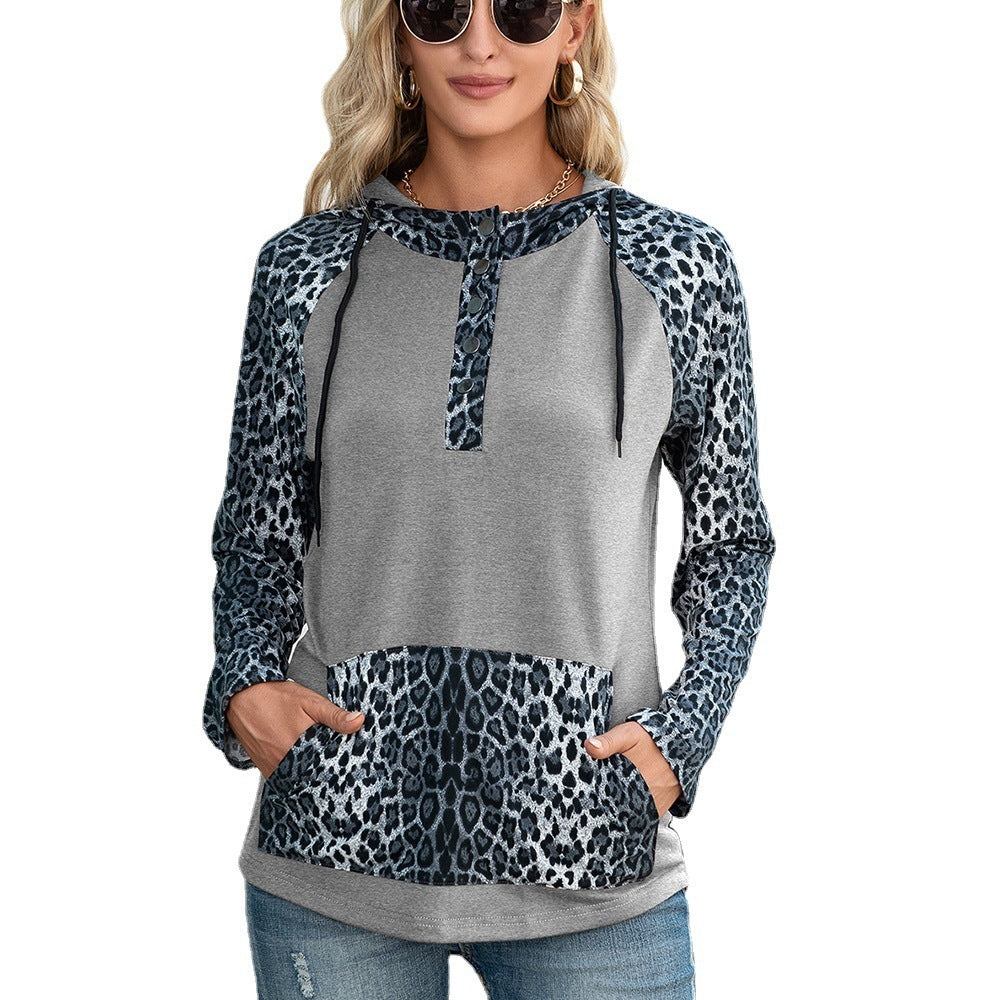 Leopard Print Hooded Long Sleeve Sweaters