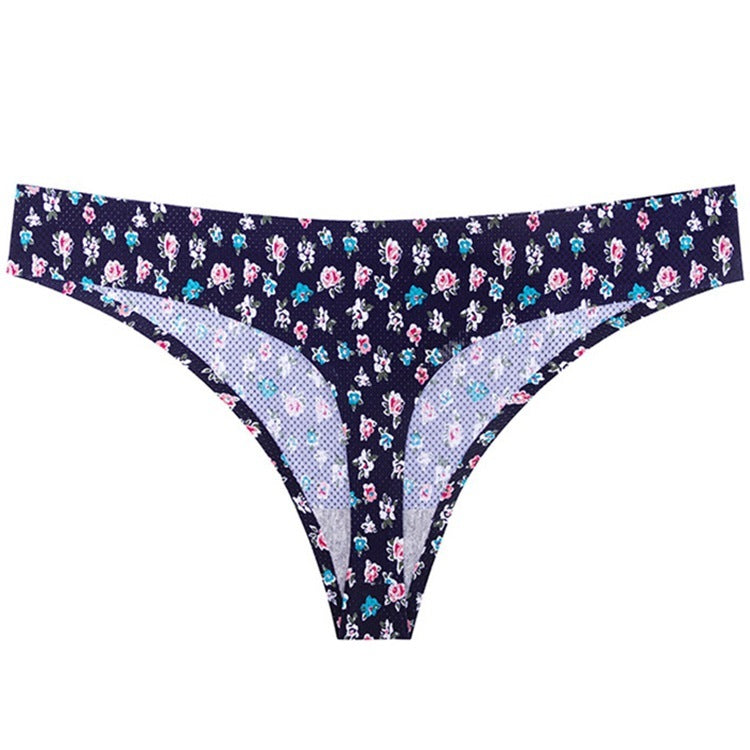 Flower printed low waist thong women