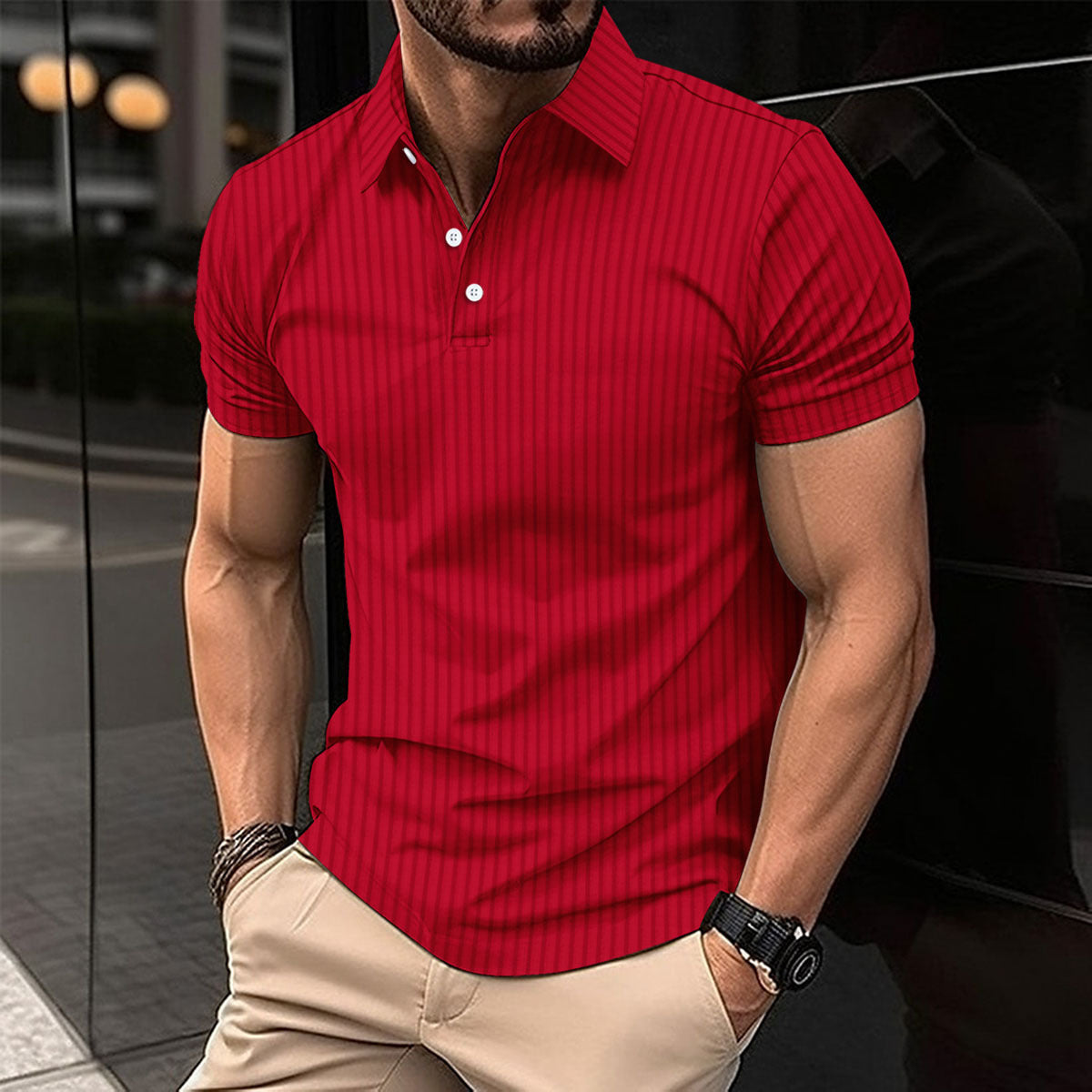 Elastic Vertical Short-sleeved Polo Shirts