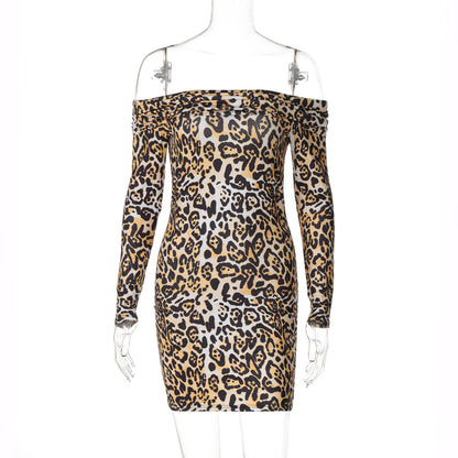 One-neck Leopard Printed Sexy Hip Dress