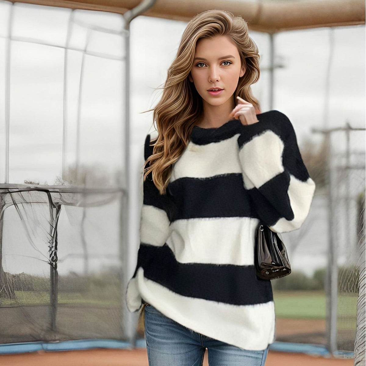 Striped long sleeve sweaters