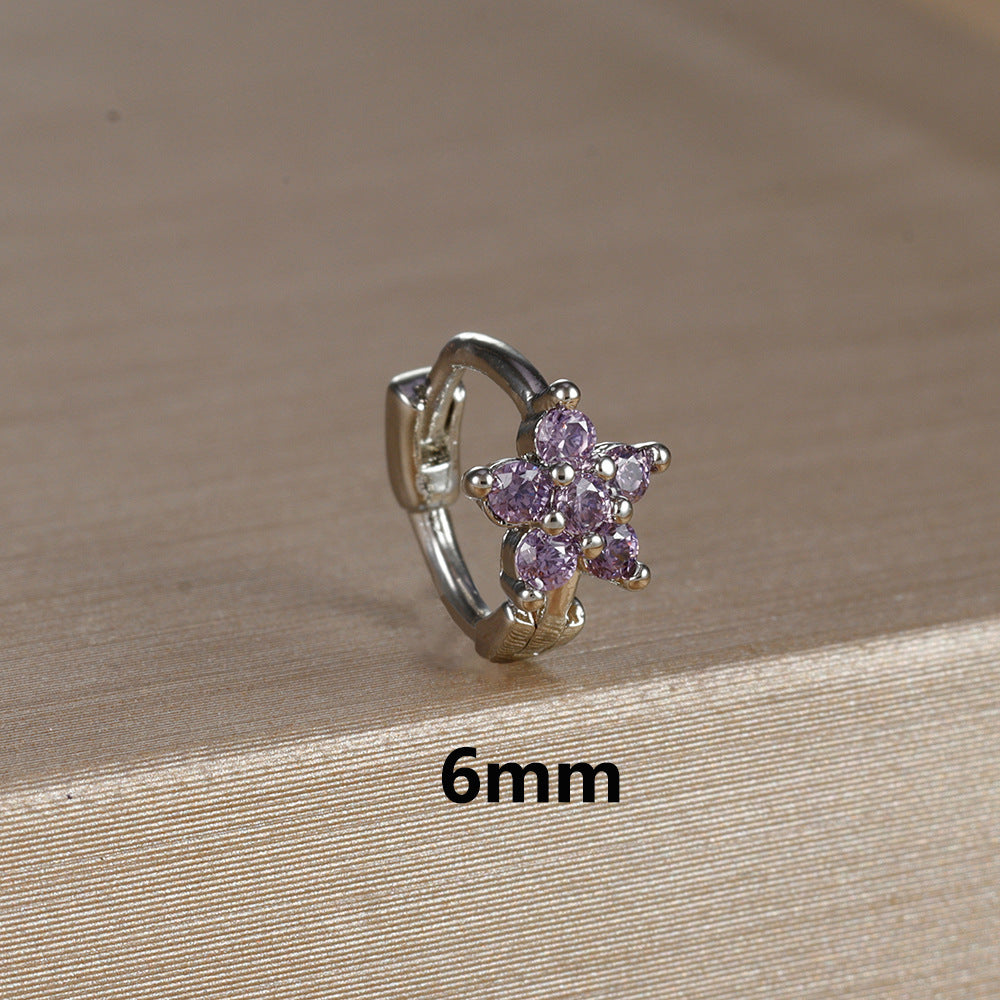 Micro Inlaid Zircon Edge Buckle Flower Purple Earrings