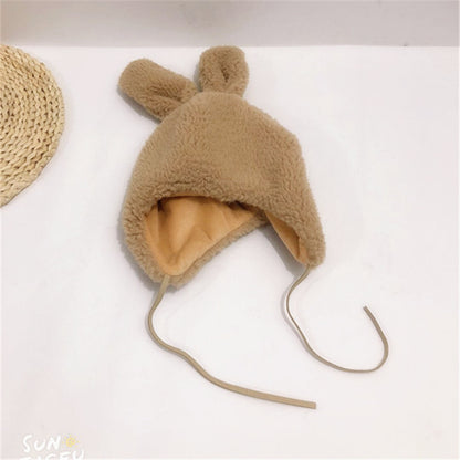 Solid Color With Fur Three-dimensional Cartoon Children's Earflaps Cap