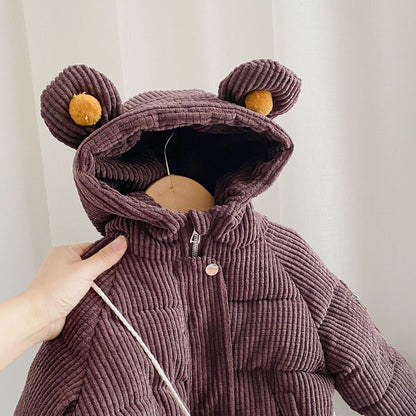 Cute Cotton Hooded Jackets With Bear Bag