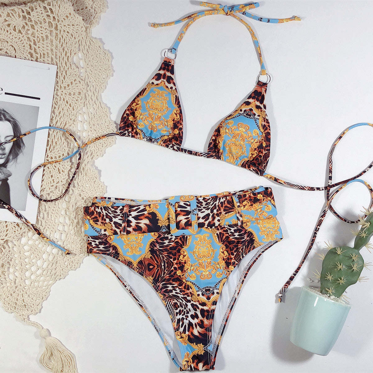 Printed halter bikini