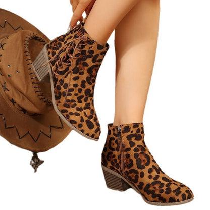 Leopard Print Side Strap Boots