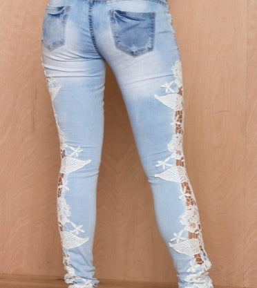 Lace jeans flower pattern