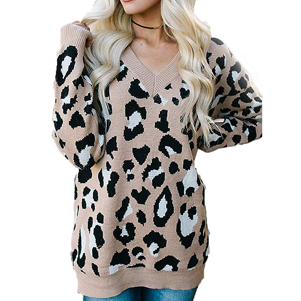 Leopard V-neck Sweaters