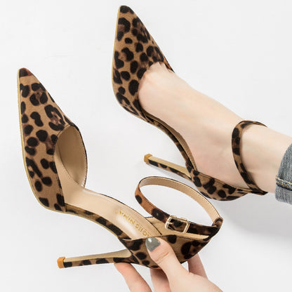 Hollowed Sandals With Pointed Toe Stiletto Leopard Print