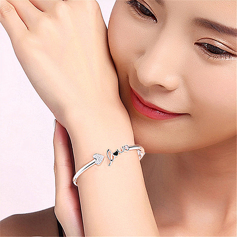 Heart-shaped Full Of Diamond Bracelet Silver Plated Love