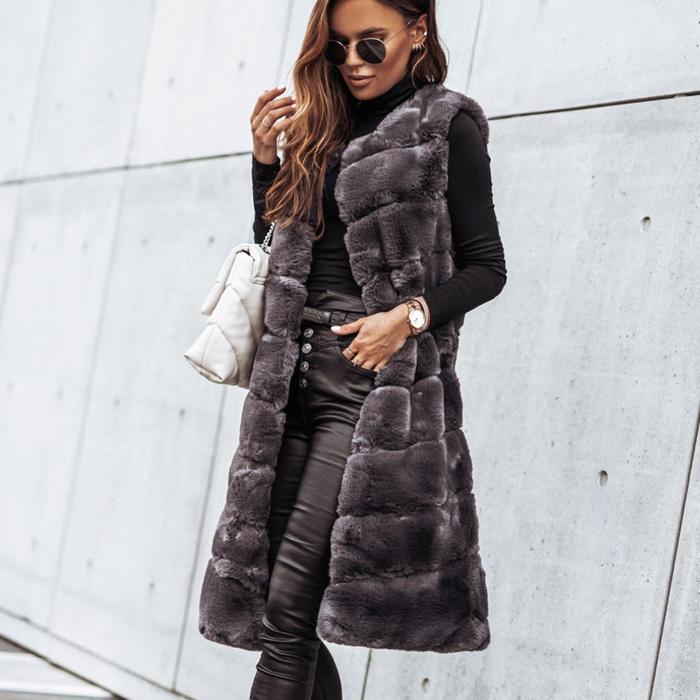 Long round neck fur vests