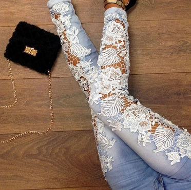 Lace jeans flower pattern