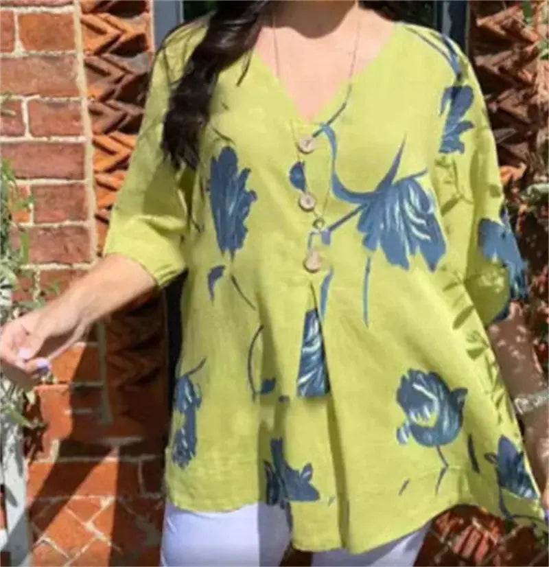 Printed V-Neck Tunic Tops