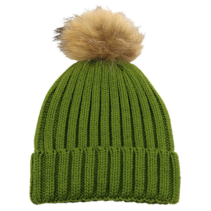 Fur Ball Knitted Hat Warm And Thick Woolen Cap