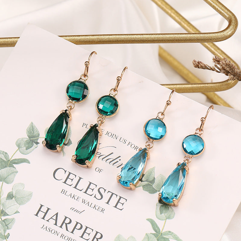 Copper Edging Glass Crystal Pendant Earrings