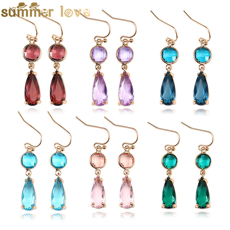 Copper Edging Glass Crystal Pendant Earrings