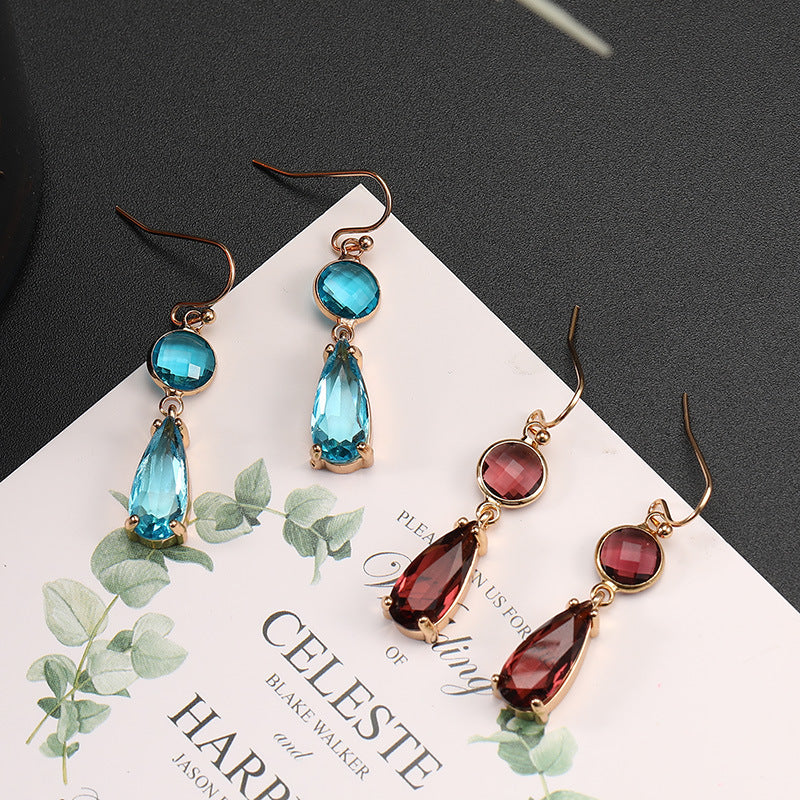 Copper Edging Glass Crystal Pendant Earrings