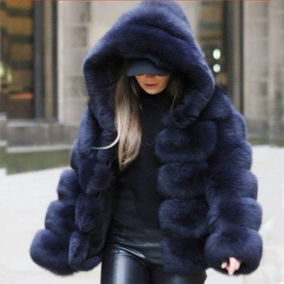 Luxury winter warm fluffy faux fur coats