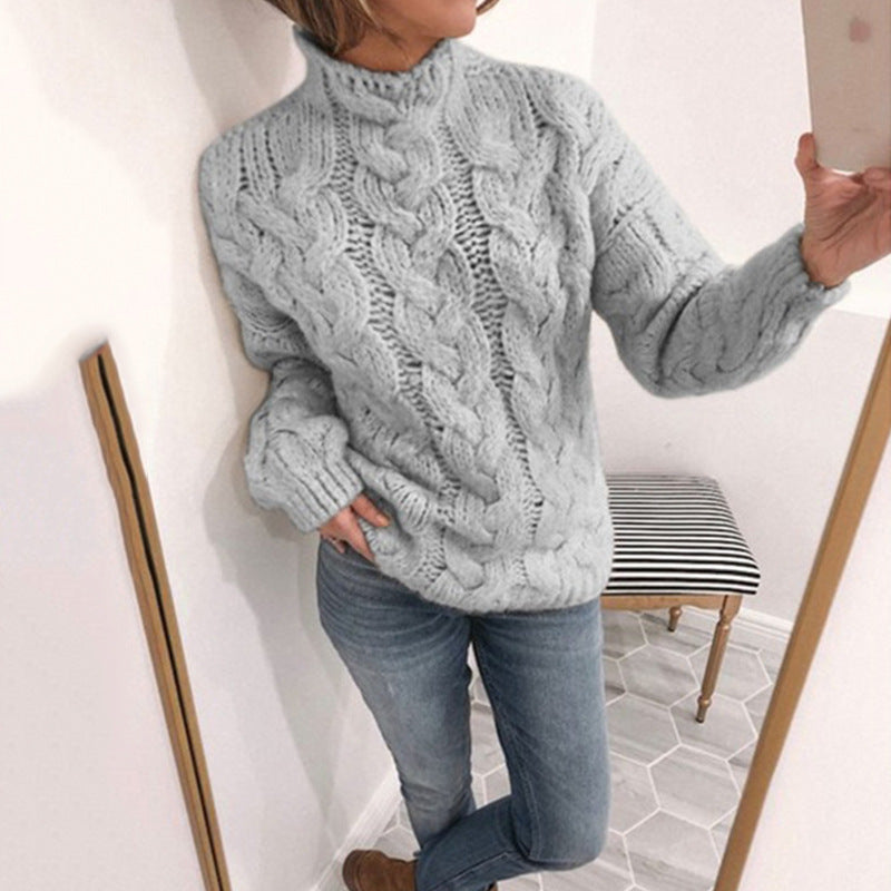 High-Neck Twist Knit Sweaters