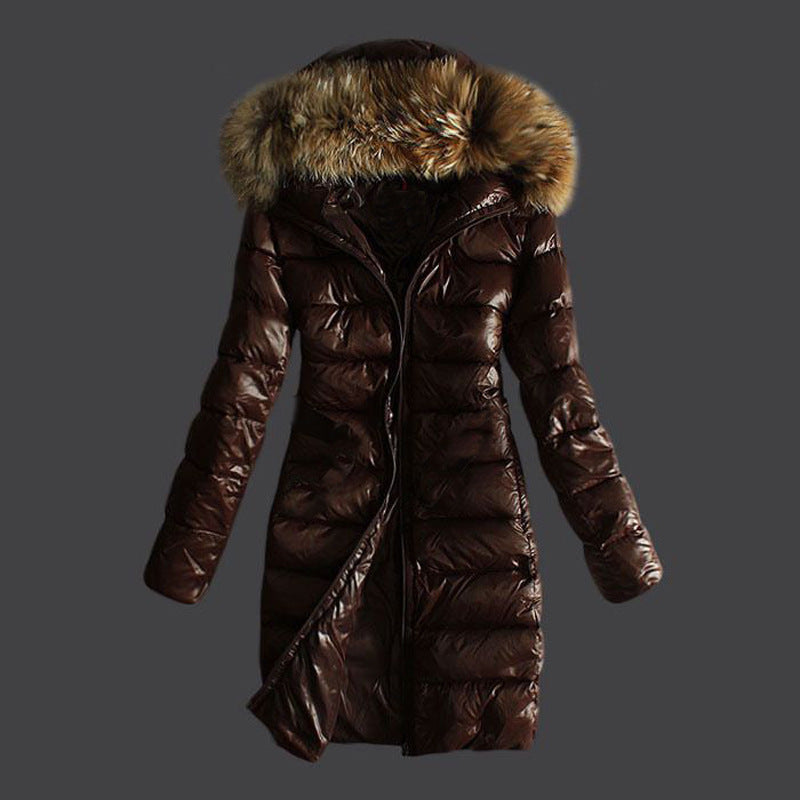 Long Quilted Jacket With Fur Collar