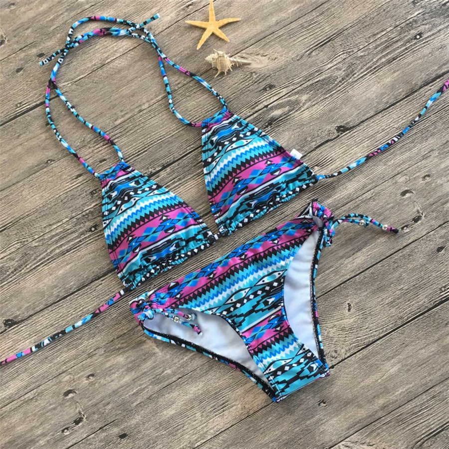 Retro printed split bikini