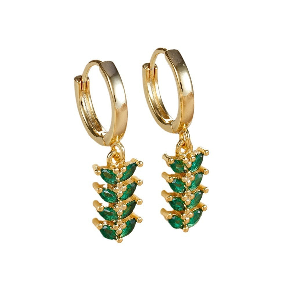 Fashion Creative Leaf-shaped Earring Zircon Wheat