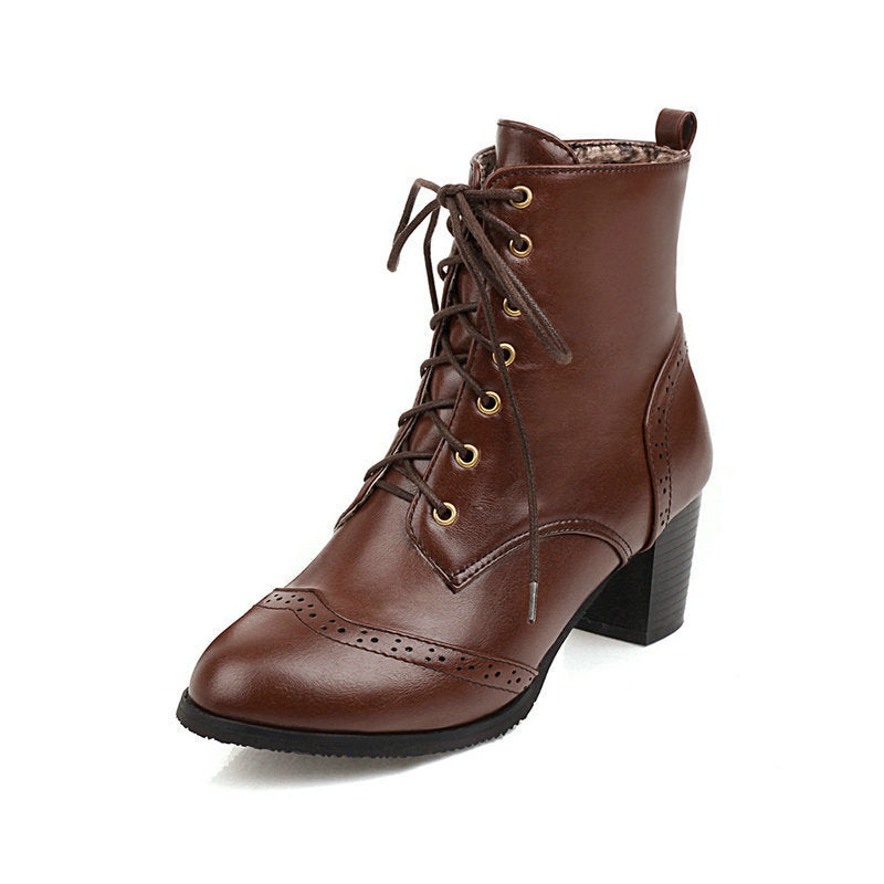 Chunky Heel Front Lace-up Boots