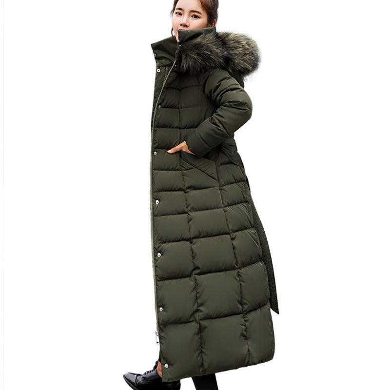 Fur collar padded jacket with belt