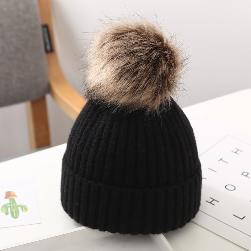 Baby Hat Autumn And Winter Baby Woolen Cap Big Fur Ball