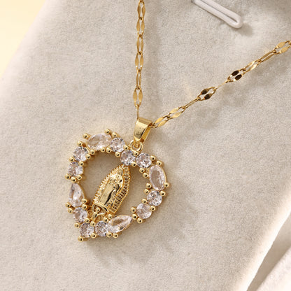 Zircon Hollow Heart Pendant Necklaces Clavicle Chain