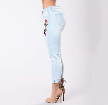 Embroidered High-elastic Jeans