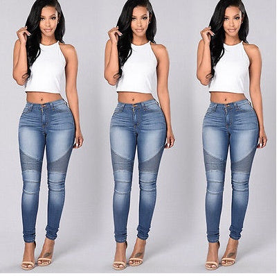 Stretch slim folds stitching pencil jeans