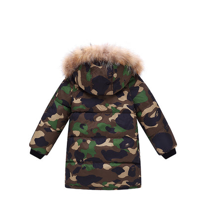 Down And Wadded Jacket Camouflage Fur Collar Detachable