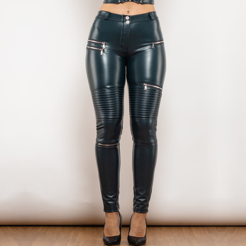 Melody Biker Pants Middle Waist Leather Pants