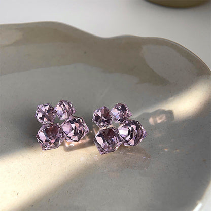 Purple Glass Crystal Sugar Cube Stud Earrings