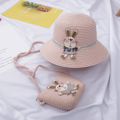 Baby Outdoor Straw Hat Cute Rabbit Decoration Bag